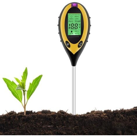 Probador de suelo, medidor de PH 4 en 1, luz solar, temperatura, higrómetro para jardín, granja, césped, interior, exterior, planta, flor