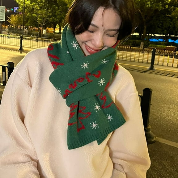 ​67x12 Inch Green & Red Christmas Scarf - Acrylic Faux Wool Unisex Winter Wear with Lock-Edged Craftsmanship, Holiday Gift (Set of 1)​​ Green