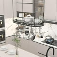thumbnail image 3 of 33” Hanging Pot Rack Ceiling Mount, Black Metal Pan Rack Hanging with 15 Hooks, Oval Pots and Pans Hanging Rack, Ceiling Hanging Pot Racks with Grid, Pan and Pot hangers for Kitchen Cookware Utensils, 3 of 7