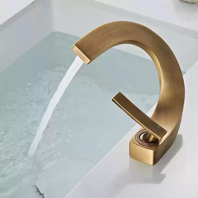 SOKNARKU Modern Bathroom Sink Basin Faucet Brass Single Hole Single Handle Deck Mount Cold And Hot Mixed Creative Design Tap Including Two US Standard 3/8 Hoses Bronze