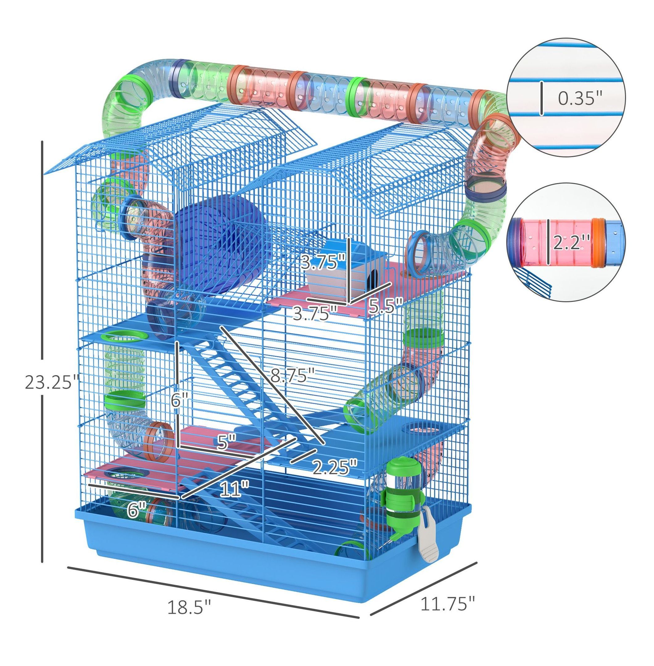 Hamster Cage 5-Tier Extra Large, Small Animal House with Wheel & Tubes, Blue