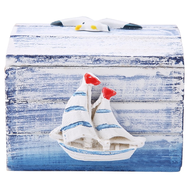 Mediterranean Style Wooden Jewelry Candy Box Portable Small Storage Case(sail)