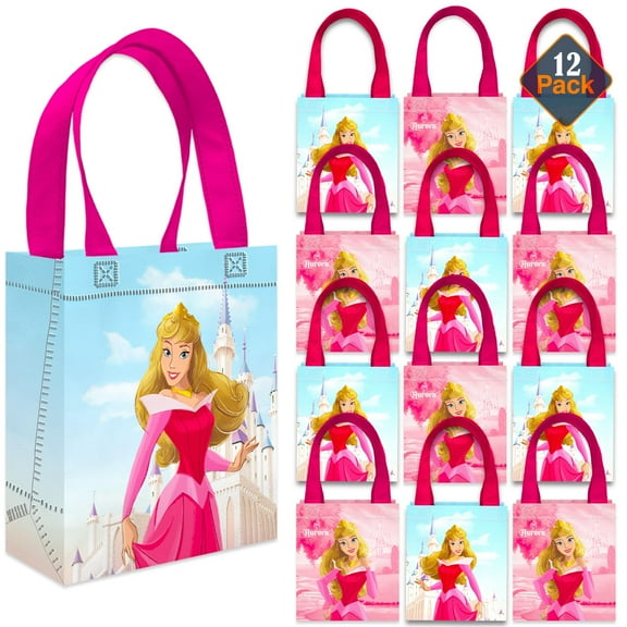 Sleeping Beauty Party Favor Bags Set – 12 Pack 8" Disney Princess Aurora Goodie Bags for Kids Bulk Reusable Mini Totes | Disney Sleeping Beauty Birthday Party Supplies