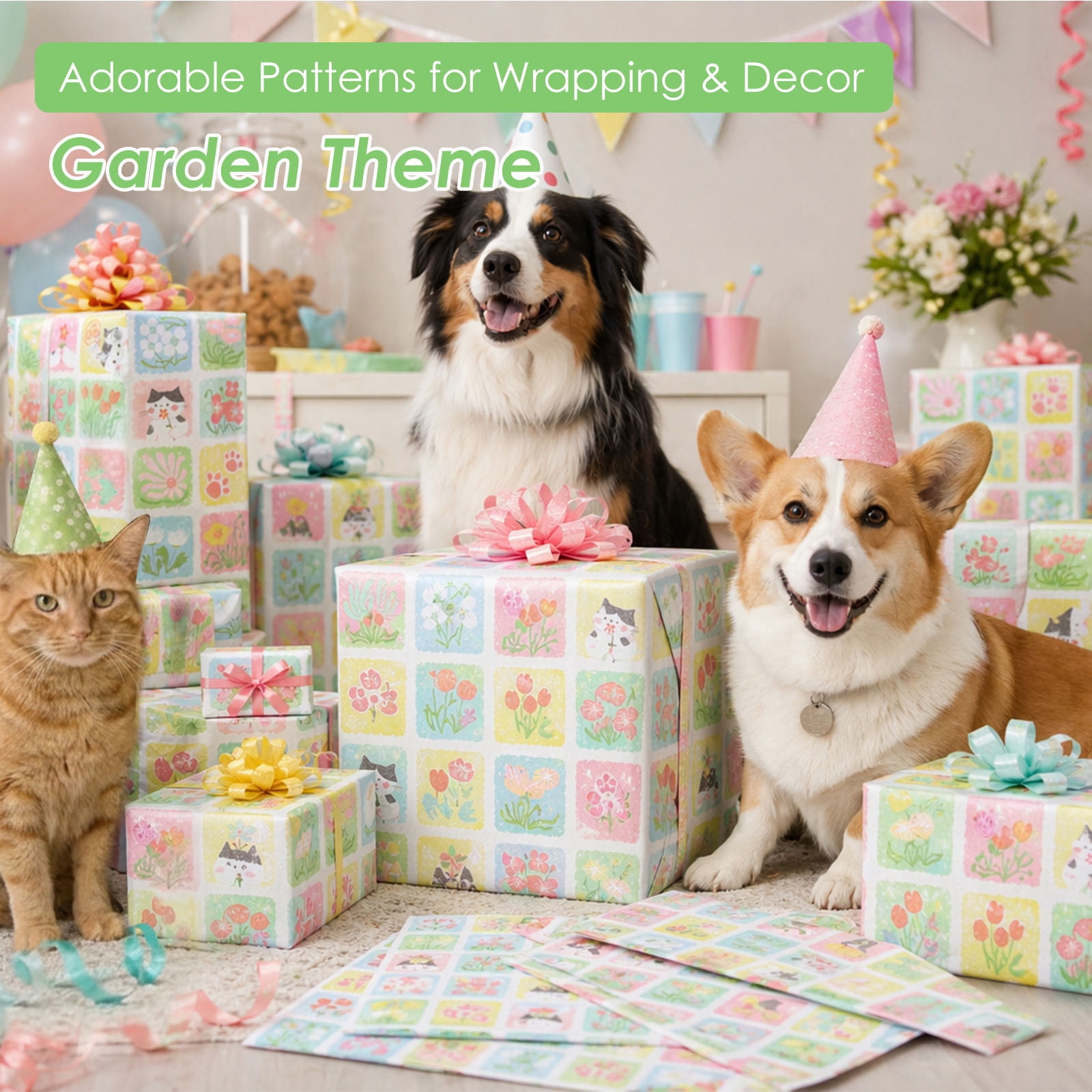 Atopoler 200 Sheet Cartoon Tissue Paper,Cute Animal Floral Preasent Wrap Tissue Paper for Wrapping Crafting Packing,20 x 14 inches,Green Color