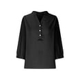 thumbnail image 5 of Solid Color 3/4 Sleeve Mock Neck Split Sleeves Big & Tall Tops Plus Size, Loose Button Shirt Stand Up Collar Solid Color 7 Sleeve Neck Casual Women'S T Shirt Black, 5 of 5