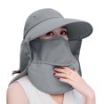 thumbnail image 2 of Wuxian Women'S Summer Sun Hat Solid Color Adjustable Strap Large Wide Brim Beach Caps Foldable Cover Neck Flap Soft Top Travel Outdoor Vacation Uv Protection Hiking Fishing Hat,Grey,One Size, 2 of 3