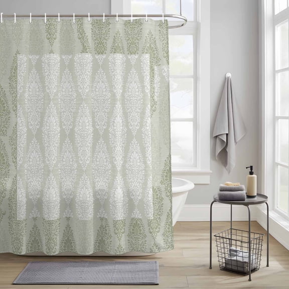Bathroom Shower Curtain Retro Sage Green Flower Pattern Waterproof Shower Curtains with Hooks, Euporean Abstract Artwork Bath Curtains Bathtub Curtain Home Decor 36x72in