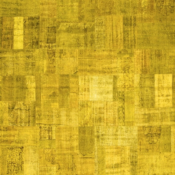 Ahgly Company Machine Washable Indoor Square Patchwork Yellow Transitional Area Rugs, 7' Square