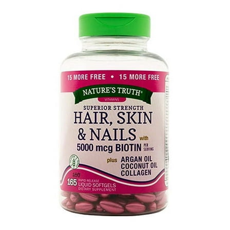 Natures Truth Superior Strength Hair, Skin and Nails with 5000mcg Biotin Softgels, 165 Ea, 2 Pack