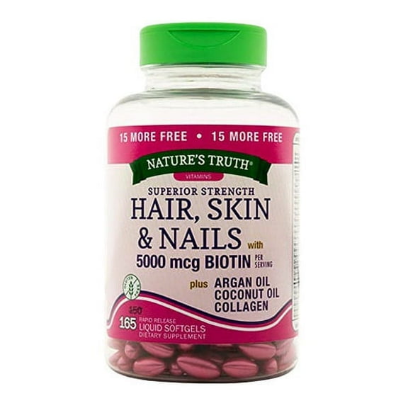 Natures Truth Superior Strength Hair, Skin and Nails with 5000mcg Biotin Softgels, 165 Ea, 6 Pack