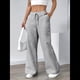 thumbnail image 5 of Pantalones de Salón A Rayas de Pierna para Mujer, Cintura Elástica y Bolsillos Gris XL, 5 of 9