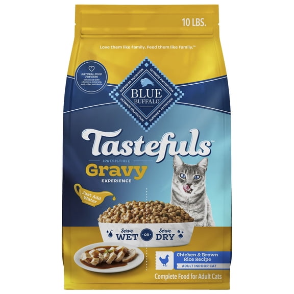 Blue Buffalo Tastefuls Irresistible Gravy Experience Adult Indoor Cat Dry Food, Chicken & Brown Rice Recipe, 10-lb. Bag