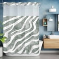 thumbnail image 2 of No Hook Shower Curtain with Snap in Liner, Modern White Green Stripe Waterproof Fabric Bathroom Curtain Mesh Top Window, Abstract Vintage Water Ripple Shower Curtains 72x84in, 2 of 9