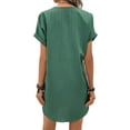 thumbnail image 4 of DYMADE Women Summer V-Neck Short Sleeve Buttons Pleated Loose Waist Casual Dress, 4 of 4