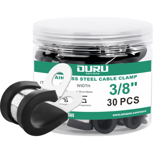 Abrazaderas de cable OURU de acero inoxidable, 30 unidades, 3/8 pulgadas (10 mm), color negro