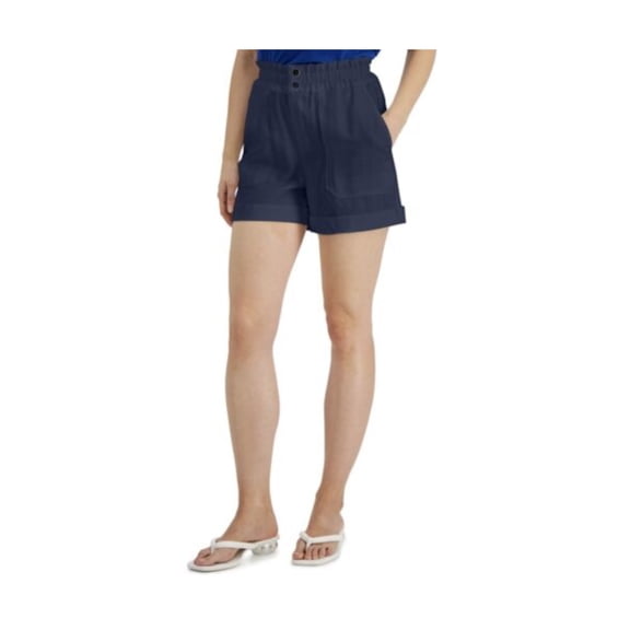 INC Womens Navy Pocketed Zippered Snap Button Closure Shorts 16