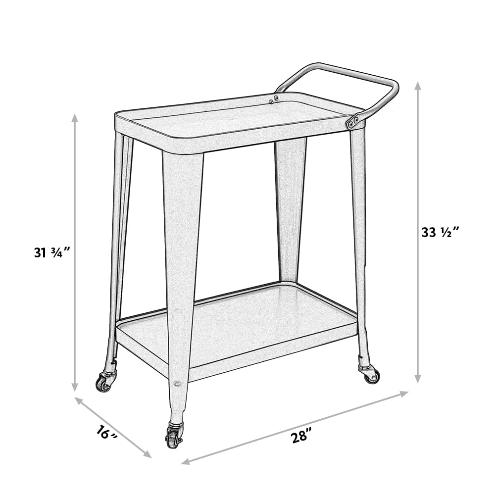Abble Glossy Teal Color 2- Tier Metal Frame Bar Cart with Handle