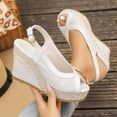 thumbnail image 5 of Fiaer Women's Platform Wedges Sandals Open Toe Buckle Slingback Cross Band Slip-On High Heels Vacation Beach Boho Sandals Beige 6, 5 of 9