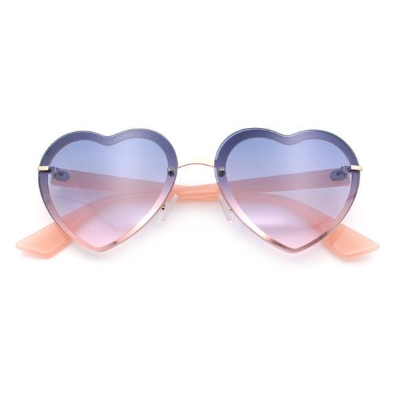 Womens Retro Rimless Heart Shape Metal Rim Sunglasses Gold Pink - Blue Pink