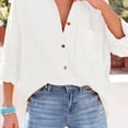 thumbnail image 4 of Women Button Down Long Sleeve Shirts Fashion Casual Loose Turn Down Collar Pure Color Womens V Neck Long Sleeve Blouse White M, 4 of 6