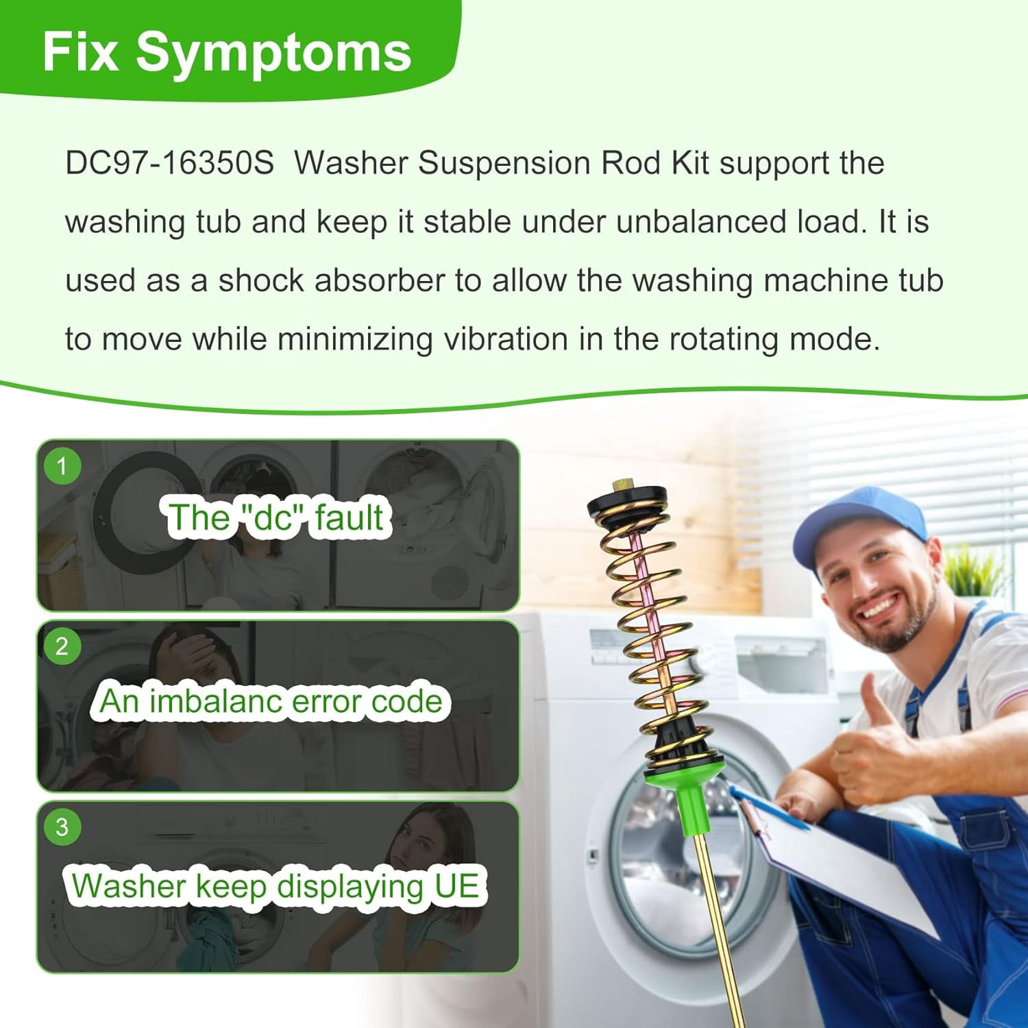 DC97-16350S Washer Suspension Rods Compatible with Samsung Washer WA50R5200AW, WA50R5400AV, WA44A3205AW (4 PCS)