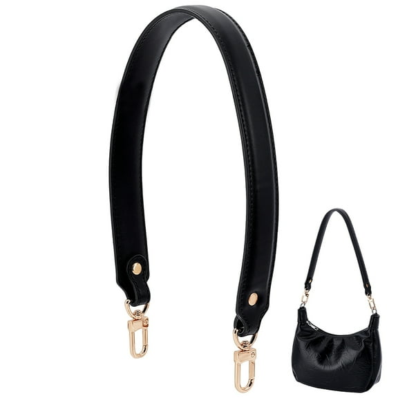 Leather Bag Strap Bag Handles with Light Gold Tone Metal Swivel Clasps for Bag Replacement Accessories Black 578x31x5.5mm