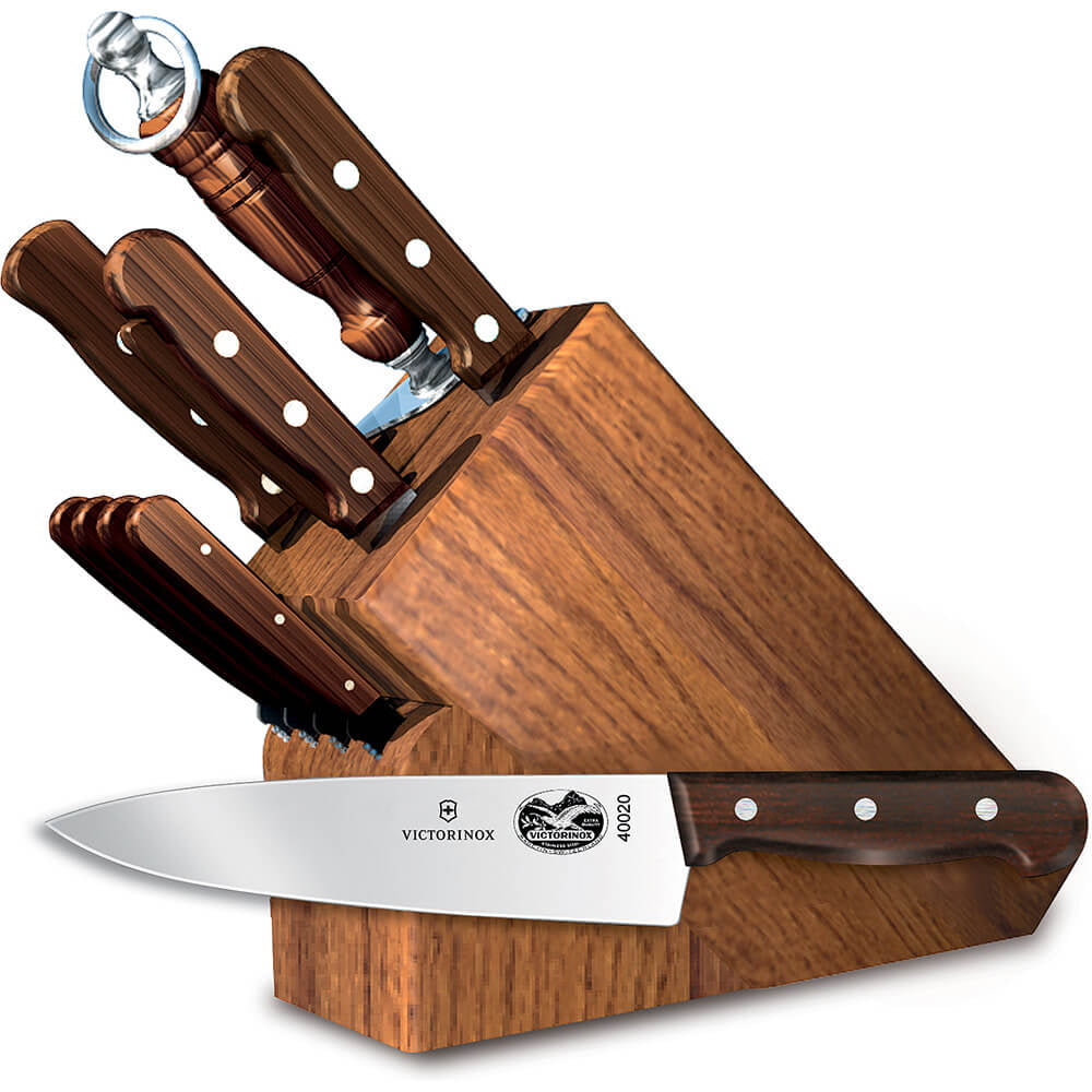 Wood handle kitchen knife set