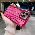 thumbnail image 3 of Compatible with iPhone 14 Pro Max Case 6.7 Inch, Luxury 3D Design Electroplated Water Ripple Bling Case, Curly Glitter Wave Frame Case for Women Girls-Rose Red, 3 of 11