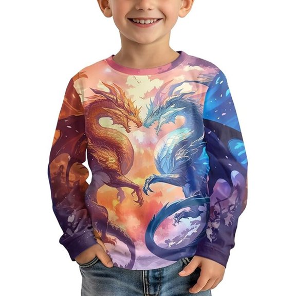 Tfken Boys Soft Comfy Tops Daily Wear Travel Fashion Tshirts Long Sleeve Casual Print Graphic T-Shirts Summer Tees Children Trendy Clothes Size 3-4 Years