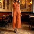 thumbnail image 4 of Jumpsuits for Women Sleeveless Zipper V Neck One Piece Jumpsuit Waist Cinched Slim Fit Wide Leg Ankle Length Jumpsuit with Pockets Summer Casual Outfits, 4 of 6