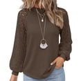 thumbnail image 4 of ZDNIXIAN Loose Fit Tees Blouses ,Hollow Lace Raglan Puff Long Sleeve Top, Crew Neck Loose Fit Solid Color Pullover Shirt, 4 of 5