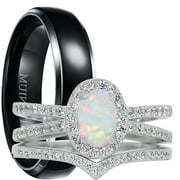 LARASO & CO His and Her Wedding Set TRIO 3 PCS Matching Couples Rings Bridal Engagement Bands Set Him Her 5/9