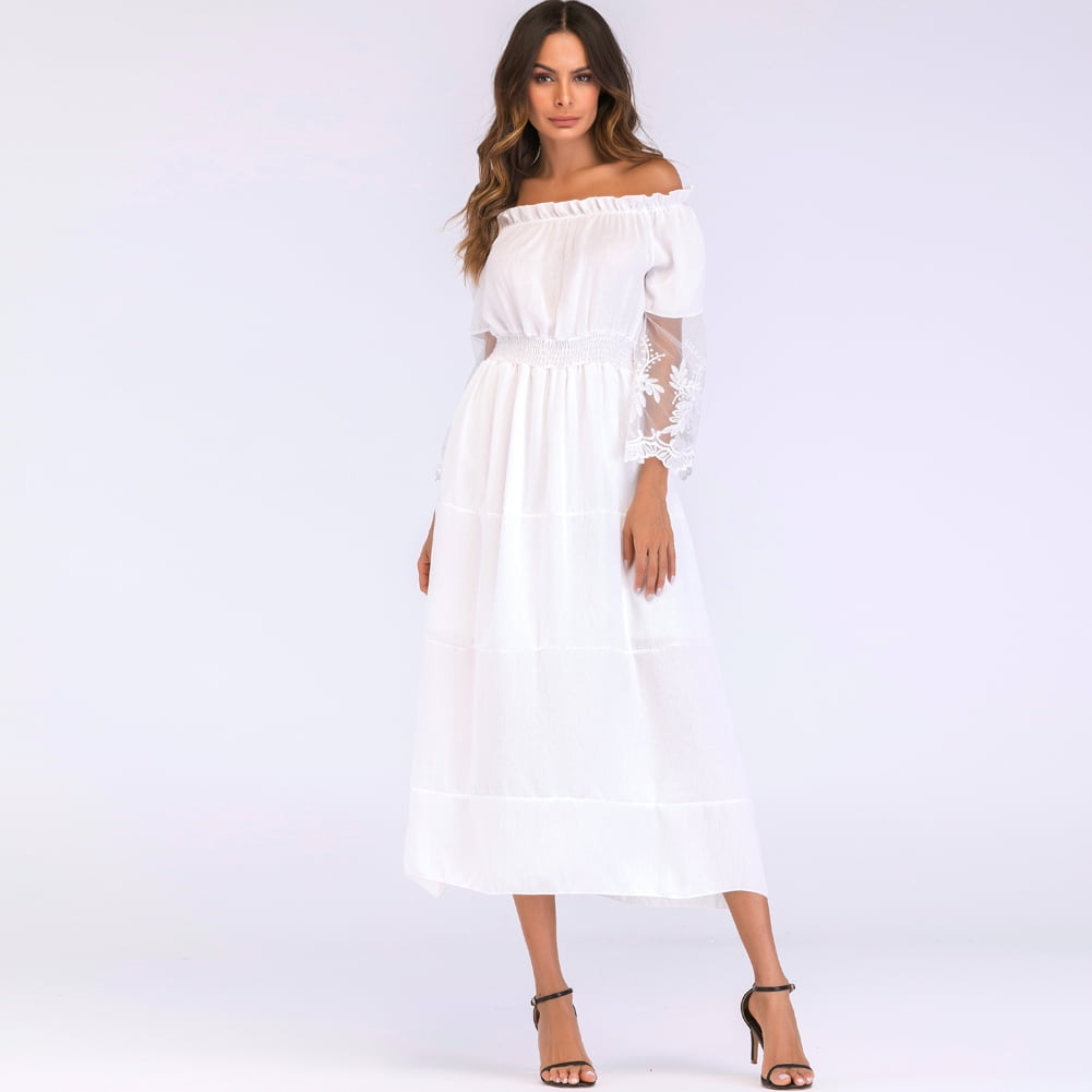 off the shoulder white boho dress