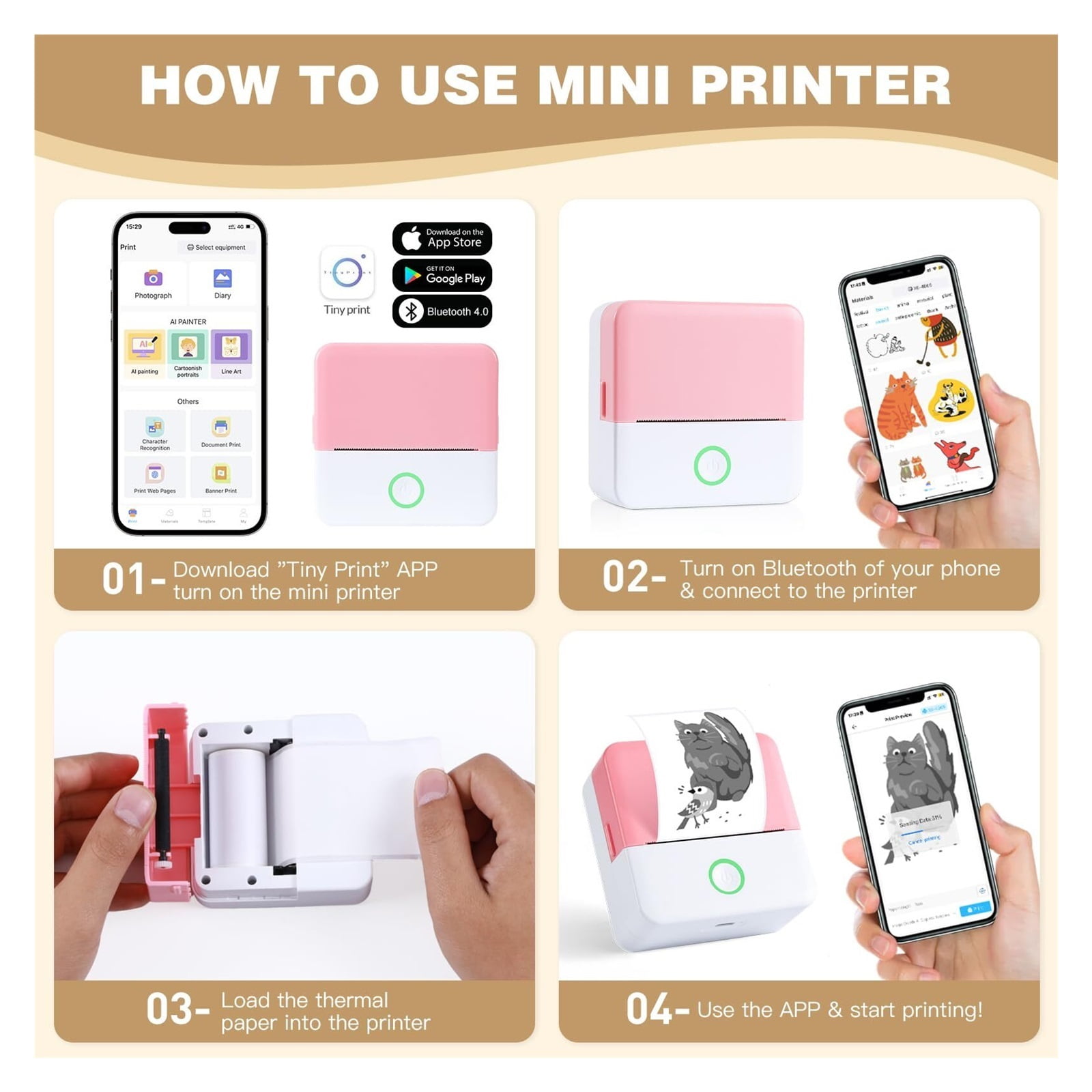 Print Pods Mini Printer, Thermal Inkless Sticker Maker with 10 Rolls Printing Paper, Pocket Printpod for Phone, Impresora Portátil for Notes, DIY, Compatible with iOS & Android (Grey)