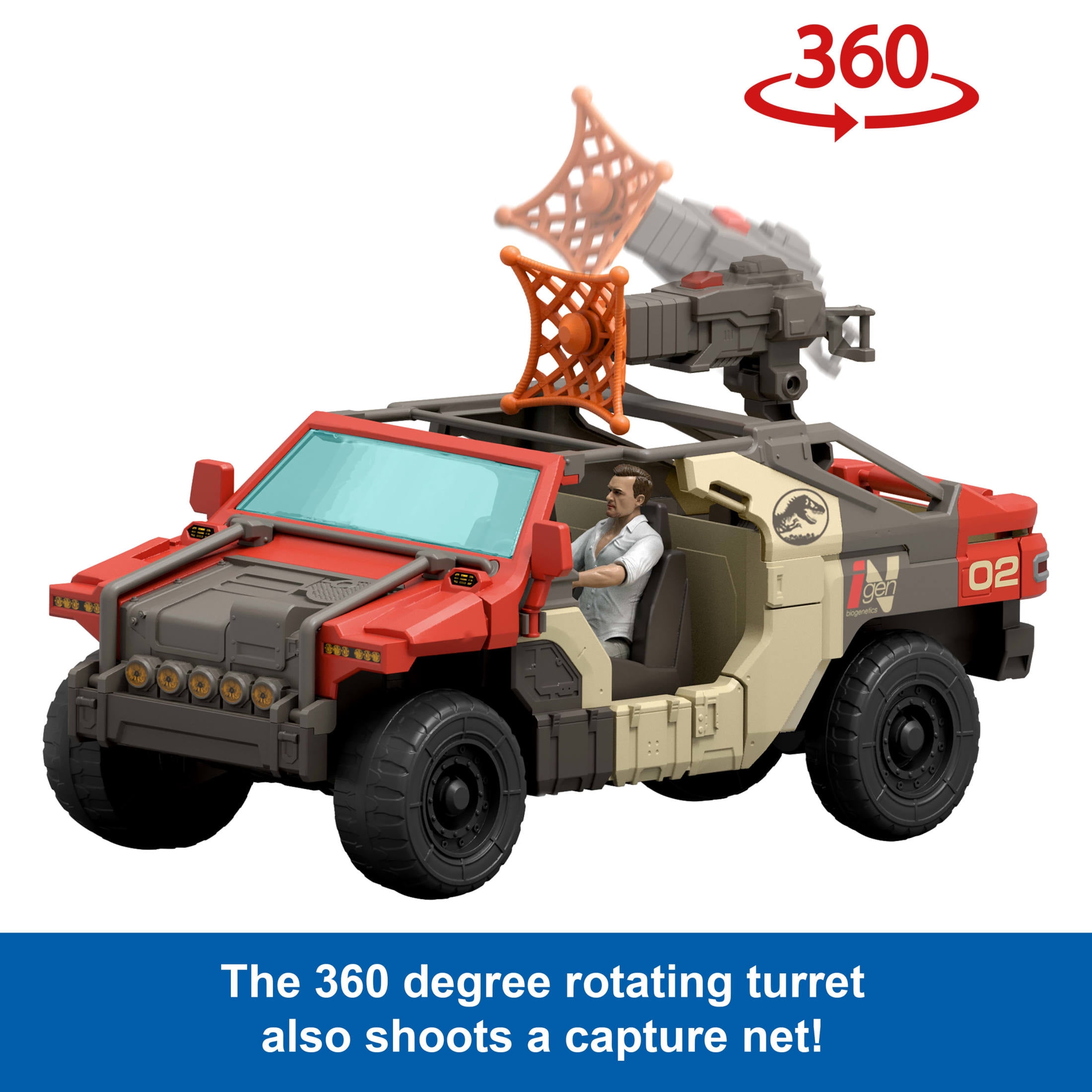 Jurassic World Rebirth Launch 'N Battle Vehicle with 1 Human & 1 Raptor Figure, Turret & Projectiles