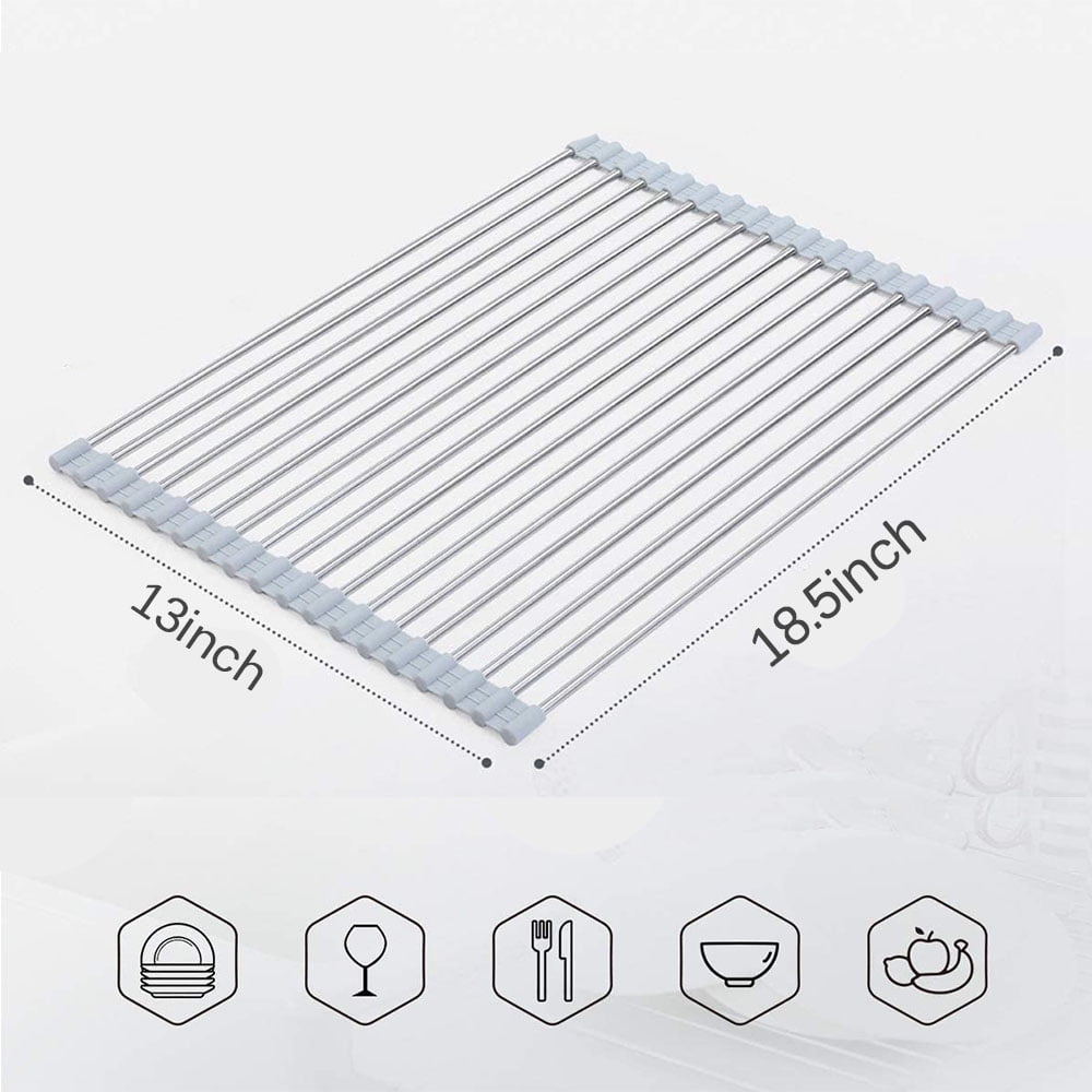 TTW Dish Drying mat for Kitchen Counter Set Collapsible Dish Drying Rack  and Ultra Absorbent Microfiber roll Mat, Roll Up Foldable Dish Drainer  (16.3