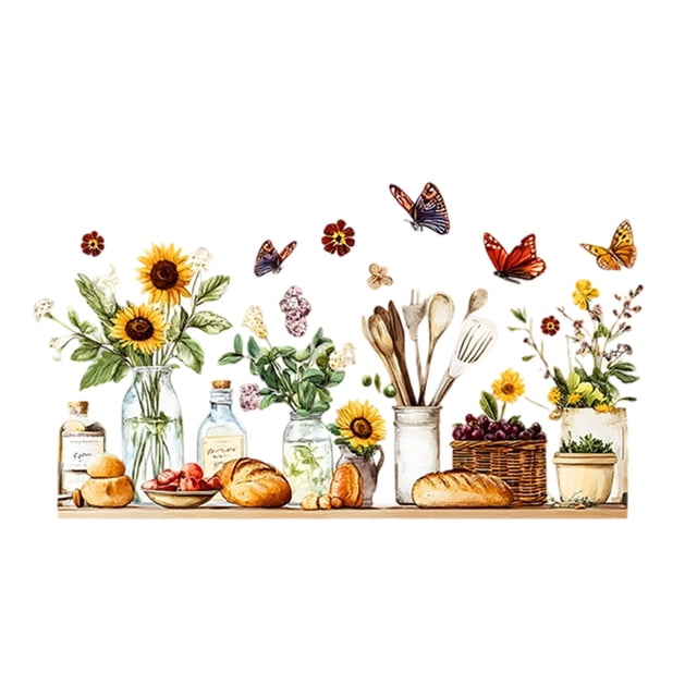 Painted Sunflower Spoon Kitchenware Kitchen Dining Room Background Beautification Decorative Wall Stickers
