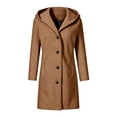 thumbnail image 5 of Women's Wool Blend Coat Mid-Length Lapel Button Down Trench Coat with Hood Pocketed Woolen Hooded Overcoat for Fall Winter Daily Wear(Brown,XXXL), 5 of 6