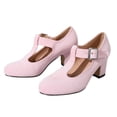 AJGRHE Women's T-Strap Mary Jane Pumps Low Block Heels Closed Round Toe ...