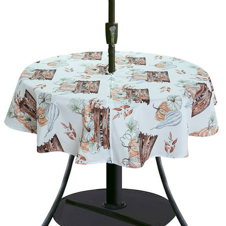 Tablecloth With Umbrella Hole For Round, Outdoor Round Table Cover With Zipper