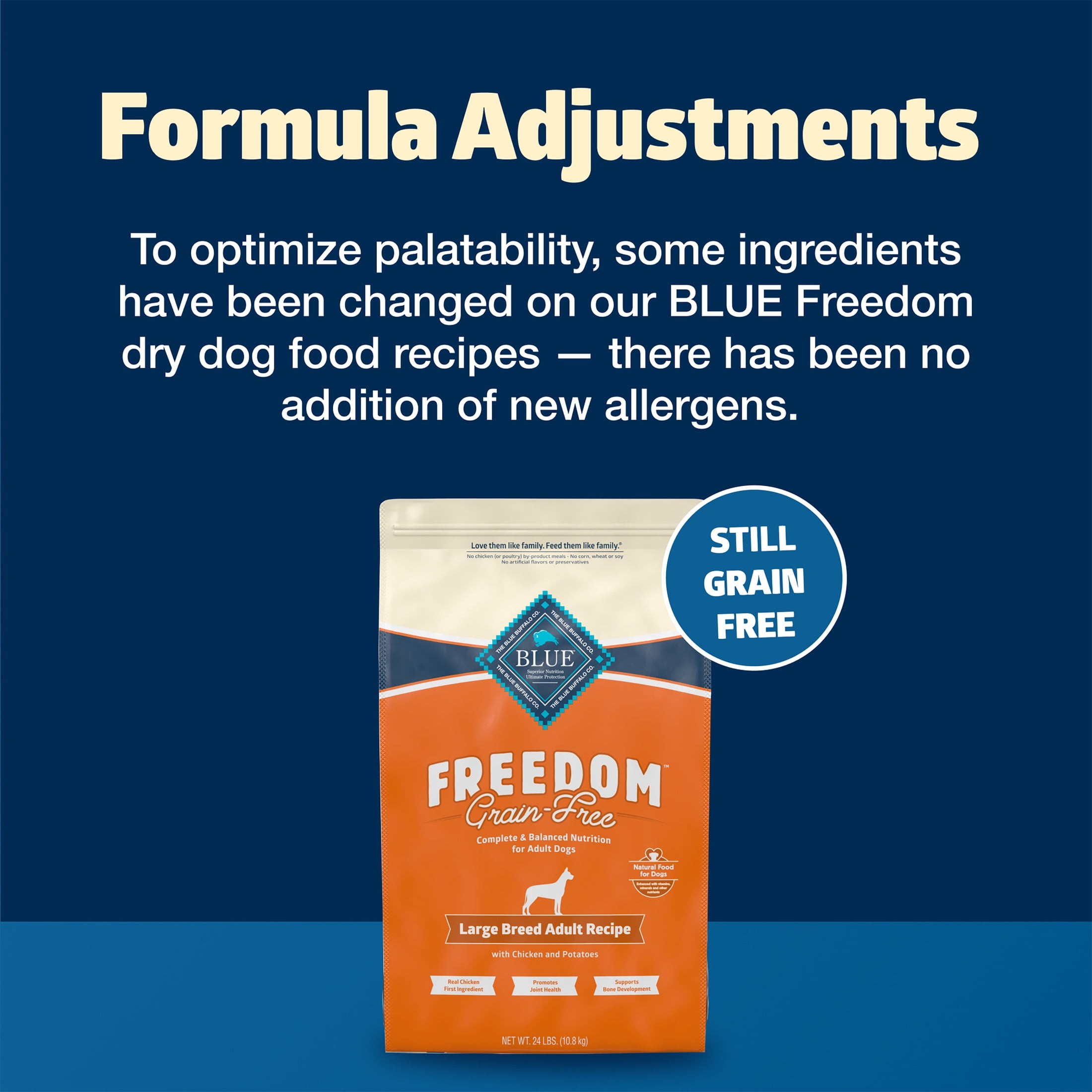 Blue Buffalo Freedom Grain-Free Large Breed Adult Dry Dog Food, Chicken & Potatoes 24 lbs.