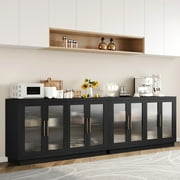Homfa 55.1W Modern Sideboard Buffet with Fluted Glass Doors, Accent Cabinet Console Table TV Stand, Black