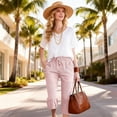thumbnail image 6 of Yourumao Womens Linen Capri Pants Striped Straight Leg Capris Elastic Drawstring Waist Loose Casual Pants Summer Travel Trousers with Pocket, 6 of 7