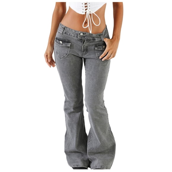HSMQHJWE Low Rise Flare Jeans for Women Baggy Stretchy Bell Bottom Jeans Women's Punk Wide Leg Jeans