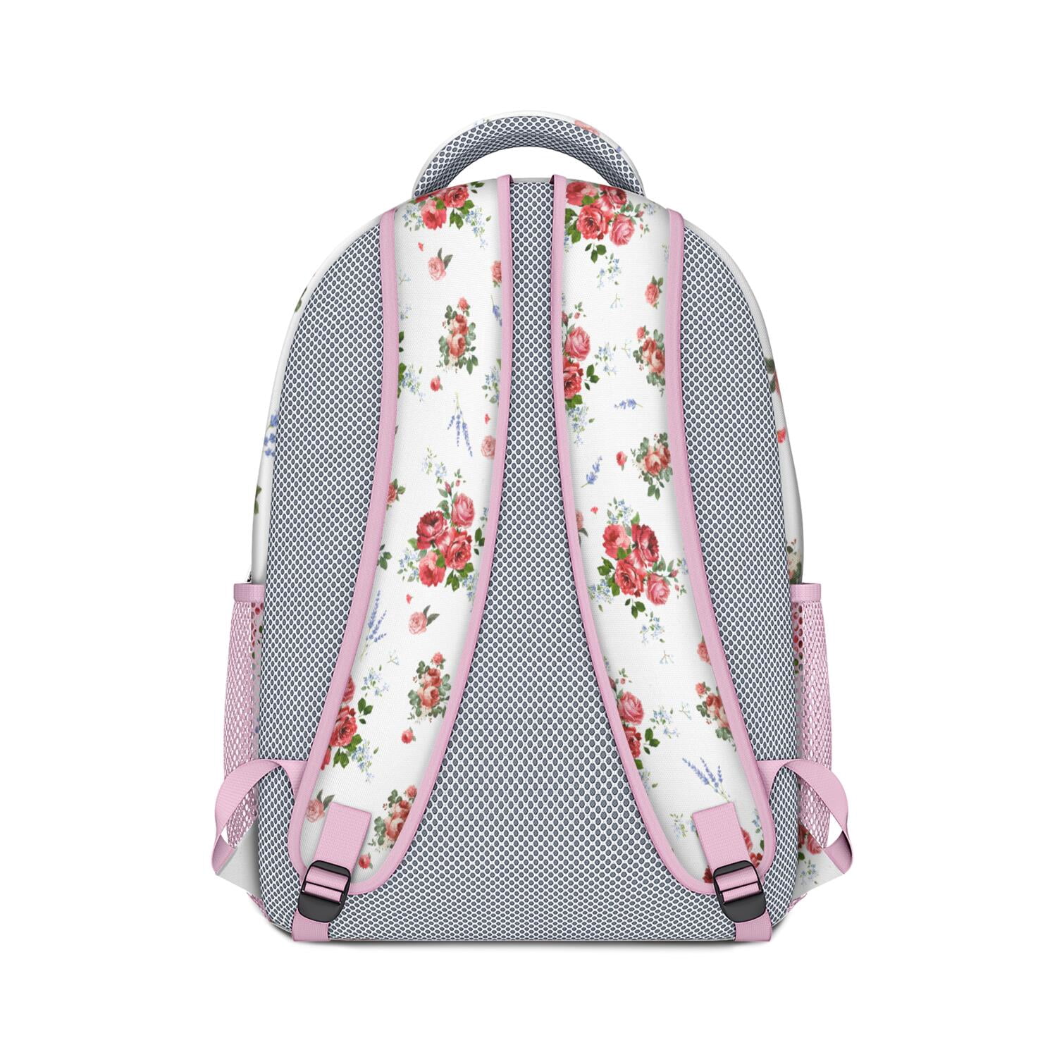 Romantic Rose and Peony Pattern Bookbag - Lightweight School Backpack with Padded Straps