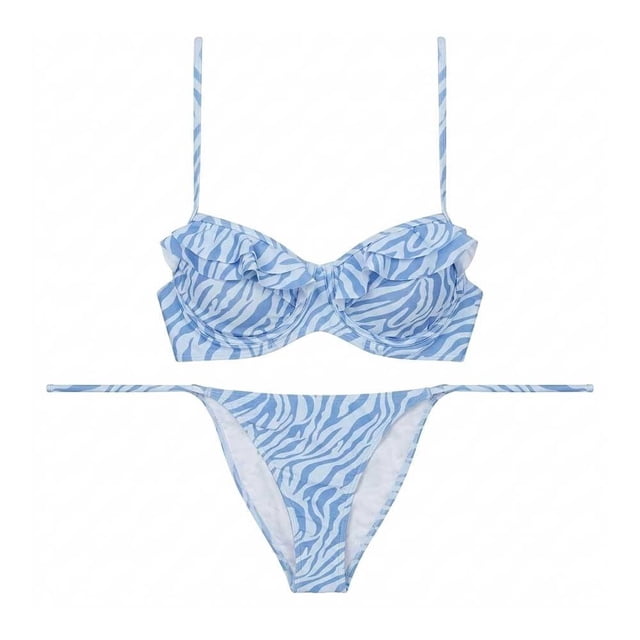 Bikini Ocean Pacific para Mujer Tirantes Ondas Azul Talla G 2 Piezas