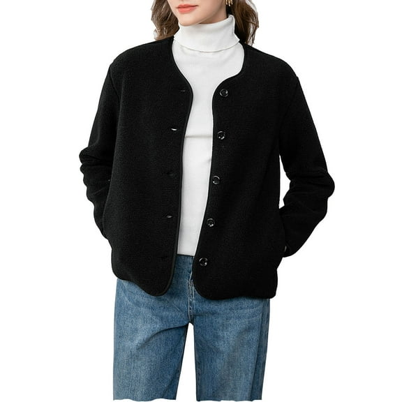 jtjvou Fleece Jacket Women Fuzzy Open Front Button Down Jackets Soft Warm Cardigan Sweater Winter Coat with Pockets Black M
