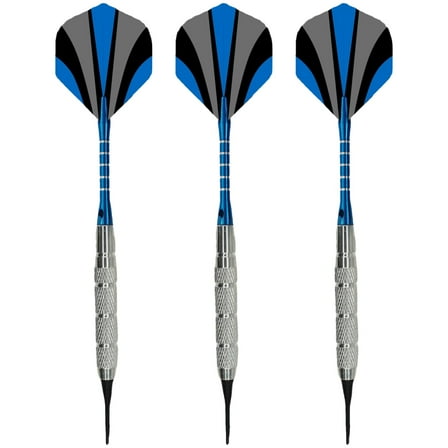 3 Pcs Soft Tip Darts Set, Iron Darts with Aluminum Shafts and Plastic Tips, Blue and Silver Design