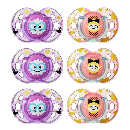 Tommee Tippee Closer to Nature, Fun Style Infant Pacifier, 6-18m, 6pk, Girl