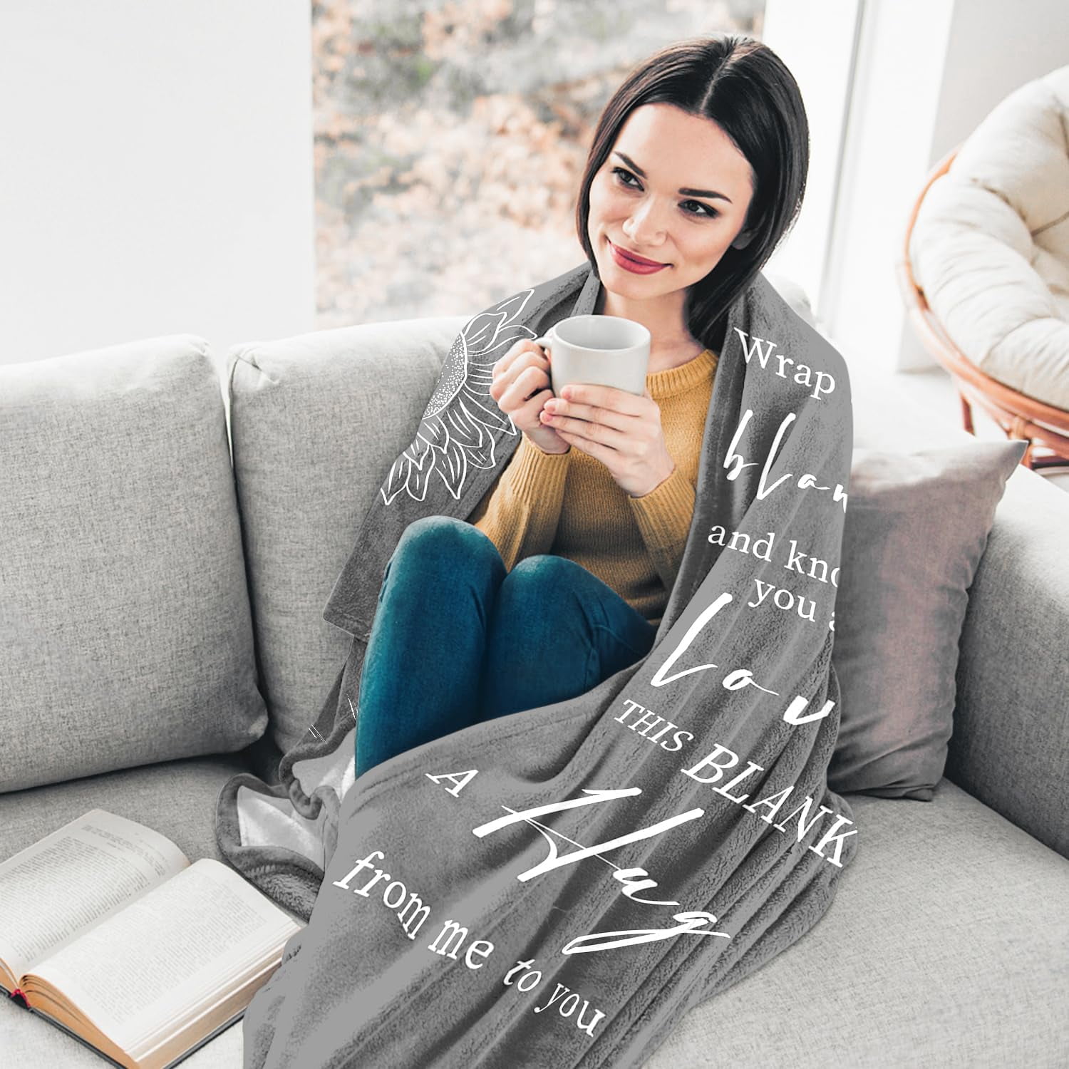 Get Well Gifts for Women After Surgery - Hug Blanket - Thinking of You Gift for Mom Friend Sister - Feel Better Inspirational Gifts for Women - Get Well Soon Gift - Purple Sunflower Blanket